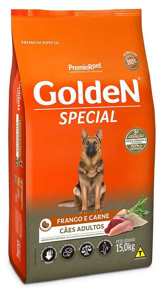 Ração Golden Special para cães adultos, saco de 15kg